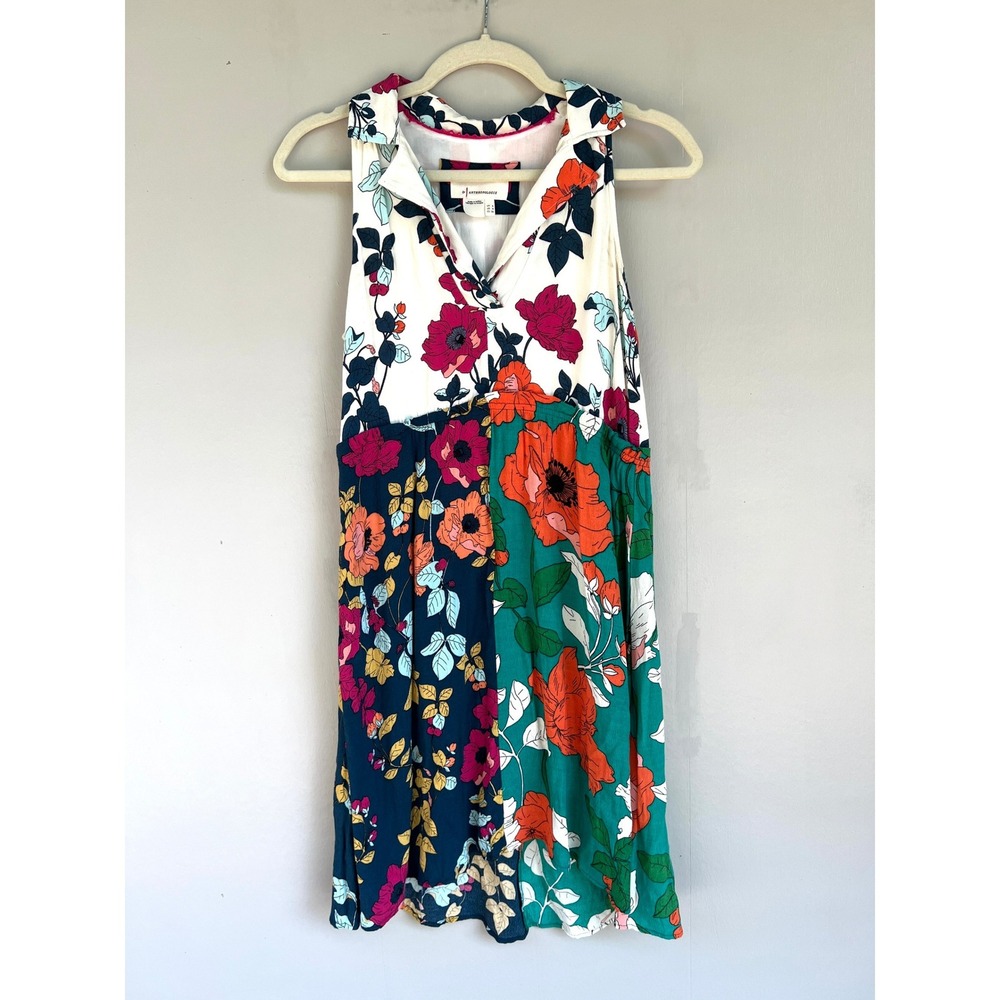 Anthropologie Dinah Collared Halter Tunic Dress Size 0 Floral Pocket Cruise‎